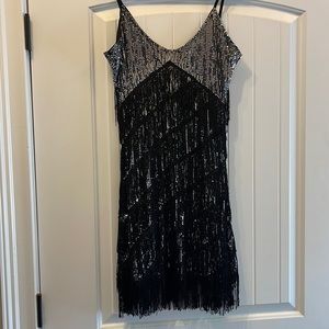 Silver and black sexy flapper dress